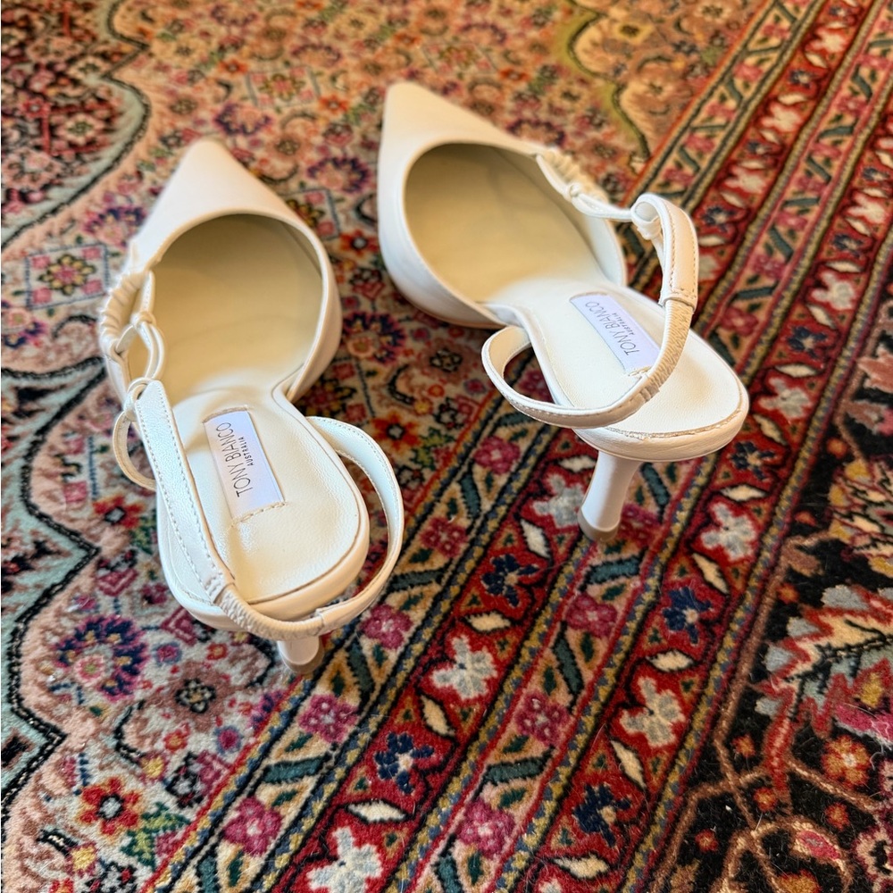 Tony Bianco Cream Pointed Toe Slingback Pumps with Ruched Strap - Picture 5 of 5